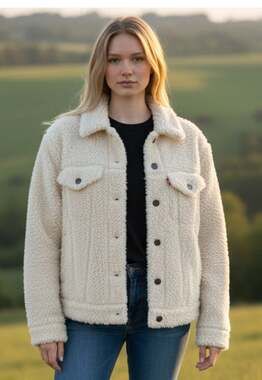 Levi's Sherpa Shearling Jacket Off White Women's size Medium Faux Sheepskin